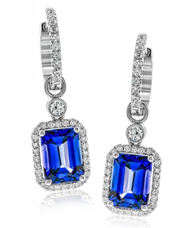 Colorful gemstone drop earrings with blue sapphires and diamonds